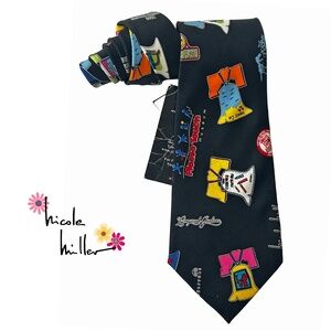 Nicole Miller Necktie Tie 100% Silk Hand Sewn Novelty Graphics City Philadelphia